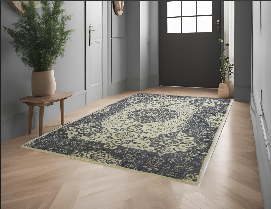 ivory & grey premium handwoven pure wool chobrang rug, 3ft 0in x 5ft 0in