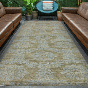 tan & grey premium handwoven pure wool chobrang rug, 3ft 0in x 9ft 11in