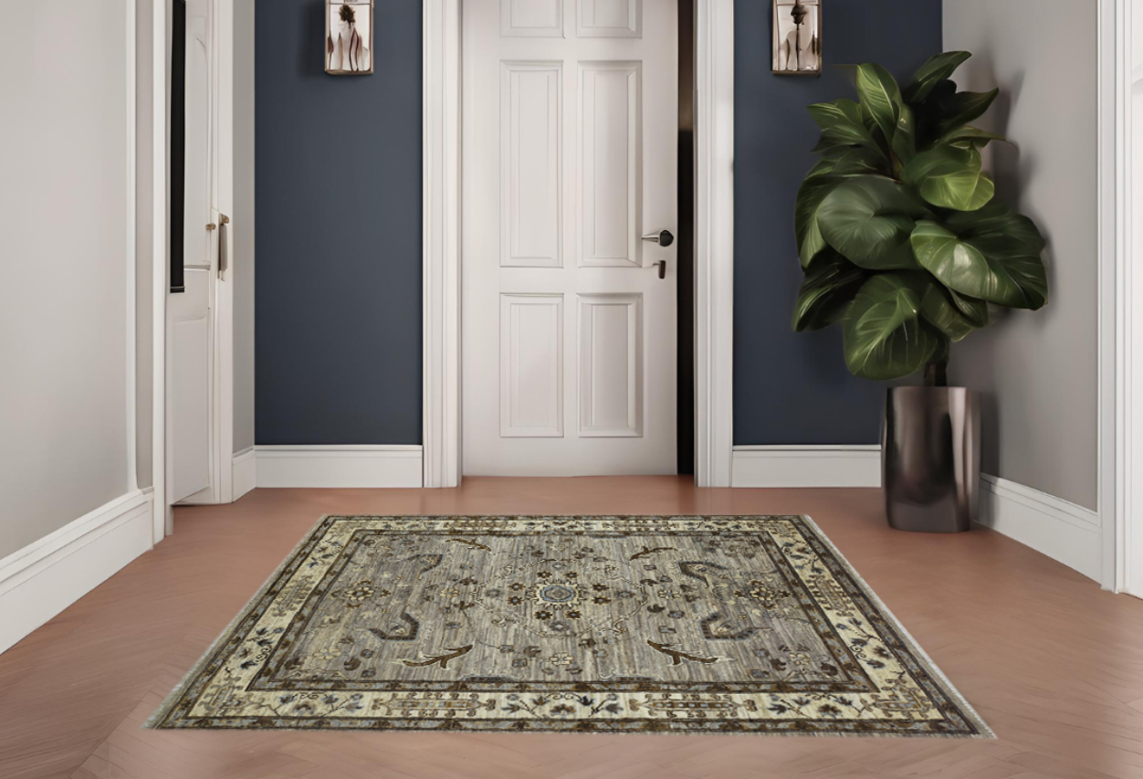 brown & beige premium handwoven pure wool chobrang rug, 3ft 11in x 5ft 10in