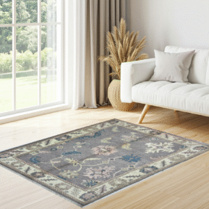 lilac & ivory premium handwoven pure wool oushak rug, 3ft 11in x 5ft 10in