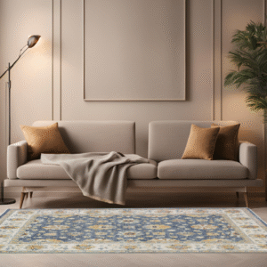blue & ivory premium handwoven pure wool chobrang rug, 4ft 11in x 6ft 6in