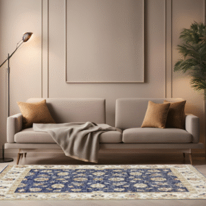 blue & ivory premium handwoven pure wool chobrang rug, 4ft 10in x 6ft 7in