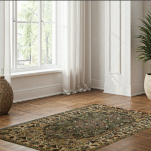 olive green & ivory premium handwoven pure wool bokhara rug, 3ft 2in x 5ft 0in