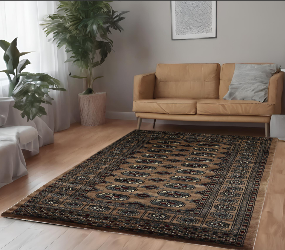 camel & ivory premium handwoven pure wool bokhara rug, 3ft 4in x 5ft 1in