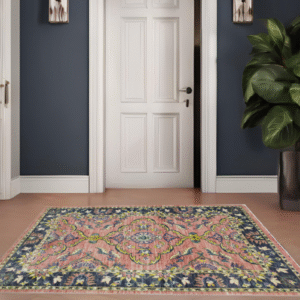 pink & charcoal premium handwoven pure wool persian rug, 4ft 0in x 6ft 3in
