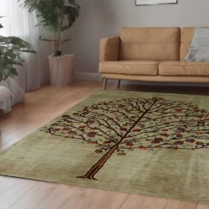 pistachio & red premium handwoven pure wool gaba rug, 4ft 0in x 6ft 2in