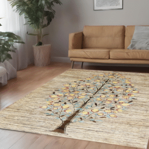 brown & gold premium handwoven pure wool gaba rug, 4ft 0in x 5ft 11in