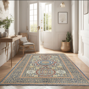navy blue & gold premium handwoven pure wool mamlouk rug, 4ft 0in x 6ft 0in