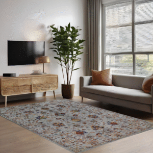 grey & navy blue premium handwoven pure wool sultani rug, 5ft 7in x 8ft 1in