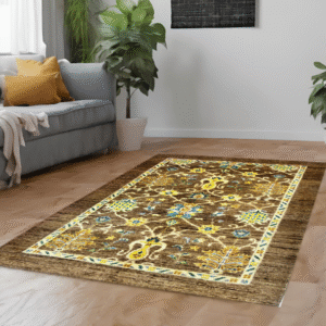 brown & ivory premium handwoven pure wool chobrang rug, 4ft 1in x 6ft 0in