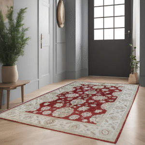 red & ivory premium handwoven pure wool chobrang rug, 5ft 6in x 8ft 0in