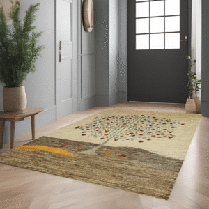 ivory & beige premium handwoven pure wool gaba rug, 5ft 1in x 8ft 1in