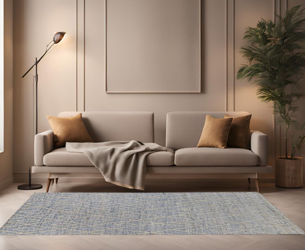 grey & ivory premium handwoven pure wool moroccan rug, 4ft 11in x 7ft 1in