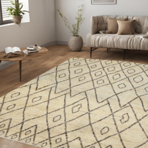 ivory & brown premium handwoven pure wool moroccan rug, 5ft 1in x 7ft 3in