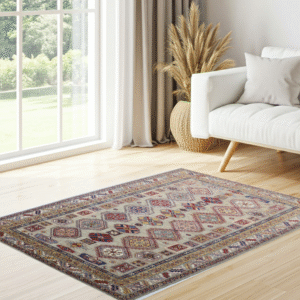 beige & ivory premium handwoven pure wool super kazak rug, 5ft 7in x 8ft 1in