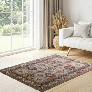 silver & ivory premium handwoven pure wool super kazak rug, 5ft 8in x 8ft 3in