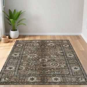 brown & ivory premium handwoven pure wool chobrang rug, 5ft 1in x 7ft 2in