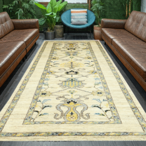 ivory & gold premium handwoven pure wool chobrang rug, 2ft 7in x 7ft 10in