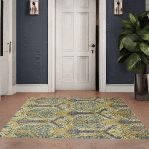 blue & ivory premium handwoven pure wool chobrang rug, 3ft 11in x 5ft 11in