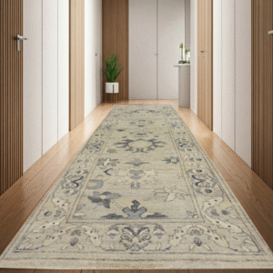 grey & ivory premium handwoven pure wool oushak rug, 3ft 0in x 10ft 4in