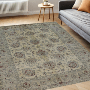 ivory & grey premium handwoven pure wool gaba rug, 6ft 0in x 9ft 0in