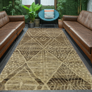 brown & ivory premium handwoven pure wool moroccan rug, 2ft 6in x 6ft 3in