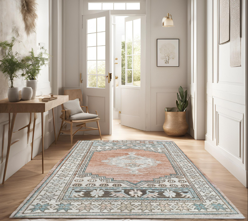 rust & ivory premium handwoven pure wool oushak rug, 3ft 10in x 5ft 8in