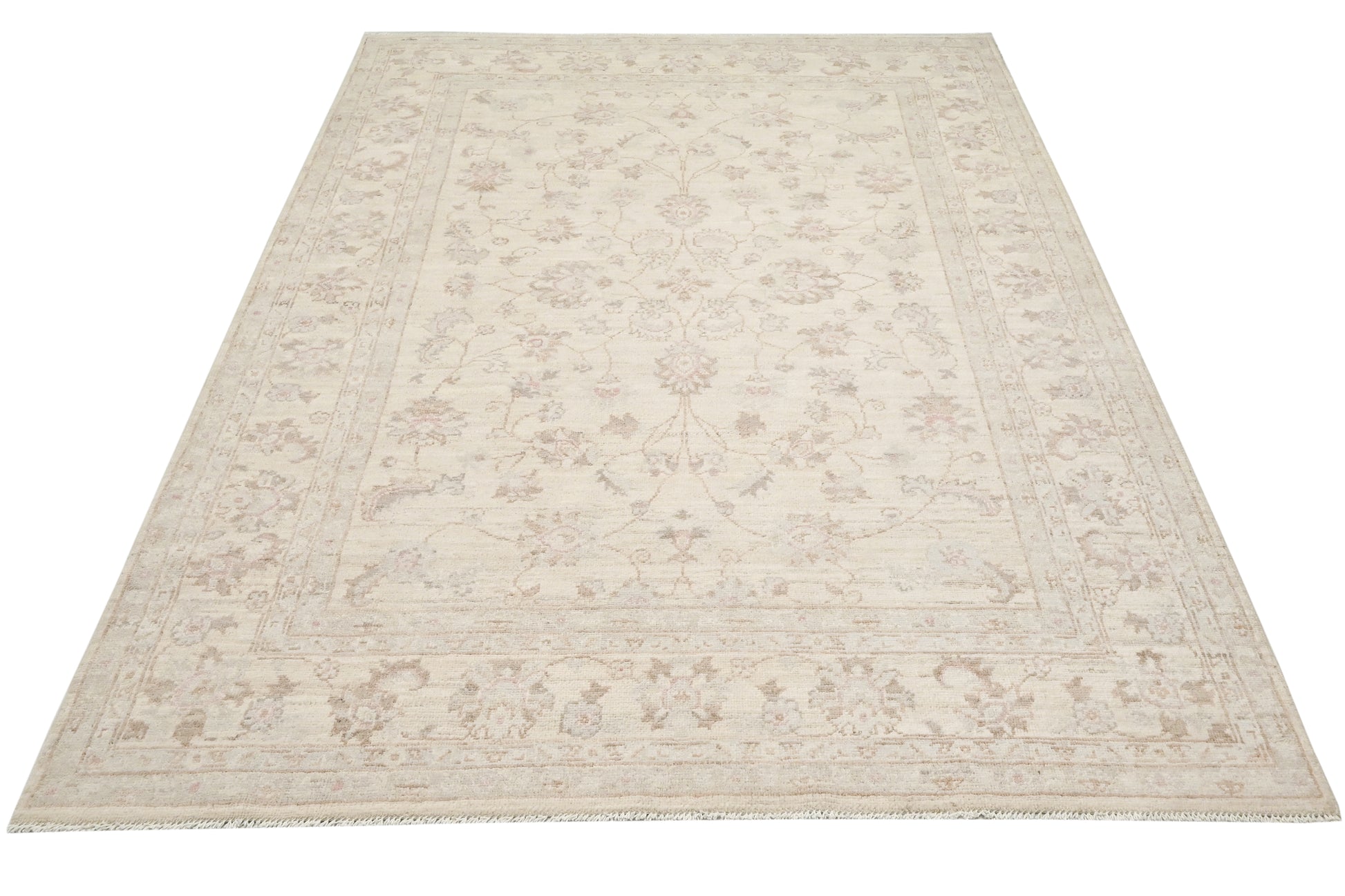 ivory & premium handwoven pure wool chobrang rug, 5ft 7in x 7ft 9in