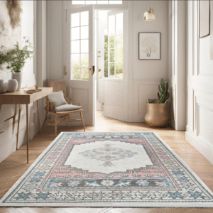 ivory & beige premium handwoven pure wool oushak rug, 3ft 11in x 6ft 1in