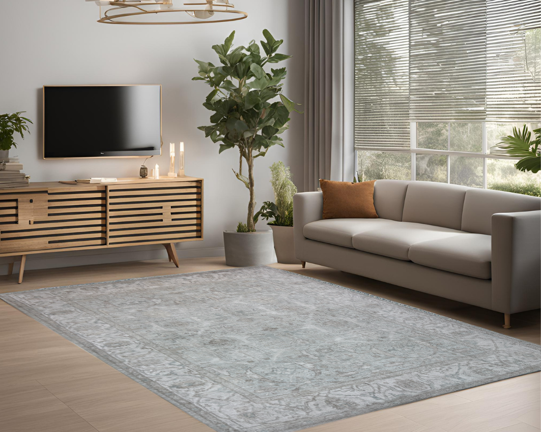 silver & beige premium handwoven pure wool chobrang rug, 8ft 10in x 12ft 3in