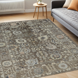 brown & charcoal premium handwoven pure wool gaba rug, 5ft 0in x 7ft 1in