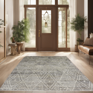 brown & beige premium handwoven pure wool moroccan rug, 5ft 10in x 8ft 11in