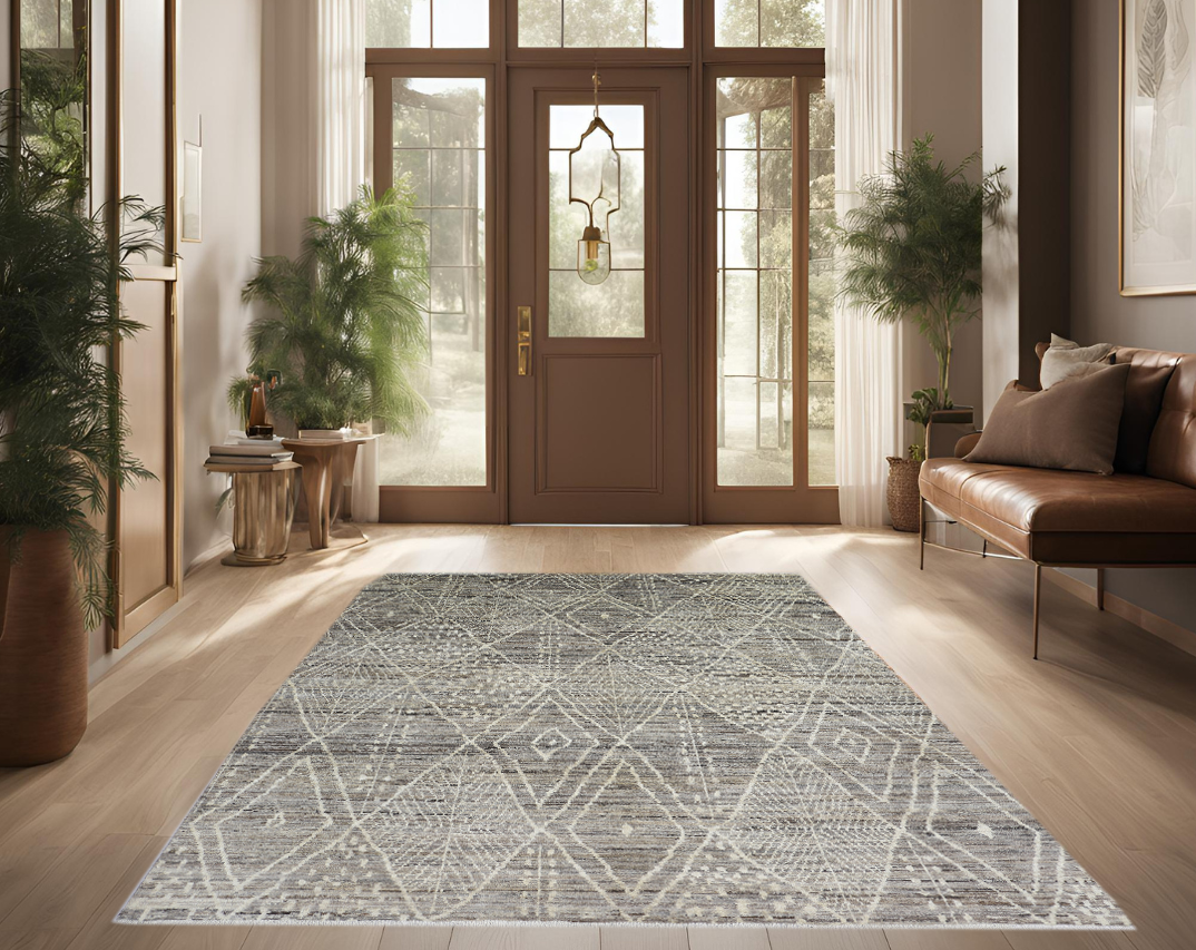 brown & beige premium handwoven pure wool moroccan rug, 5ft 10in x 8ft 11in