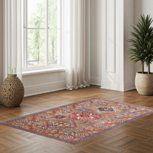 brown & rust premium handwoven pure wool super kazak rug, 3ft 4in x 4ft 11in