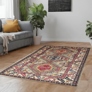 brown & ivory premium handwoven pure wool super kazak rug, 3ft 4in x 5ft 0in