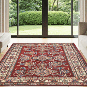 red & ivory premium handwoven pure wool super kazak rug, 3ft 3in x 5ft 2in