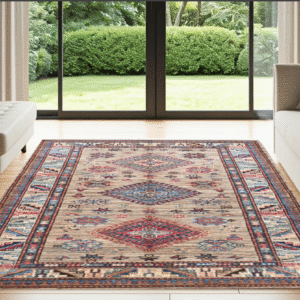 brown & ivory premium handwoven pure wool super kazak rug, 3ft 4in x 5ft 1in