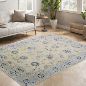 ivory & silver premium handwoven pure wool chobrang rug, 5ft 11in x 8ft 11in