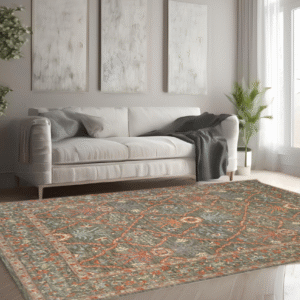 sage & sky blue premium handwoven pure wool chobrang rug, 9ft 0in x 12ft 0in