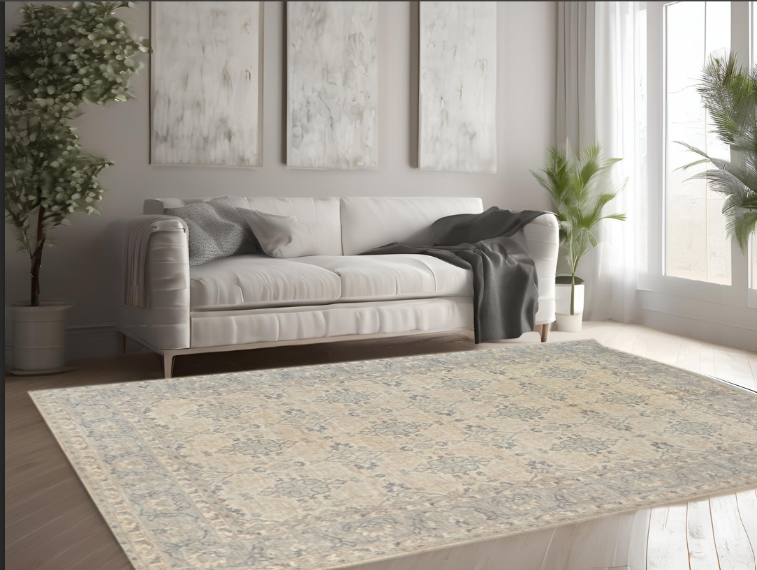 ivory & silver premium handwoven pure wool chobrang rug, 9ft 0in x 11ft 10in