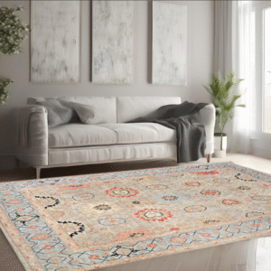 silver & sky blue premium handwoven pure wool herati rug, 8ft 9in x 11ft 10in