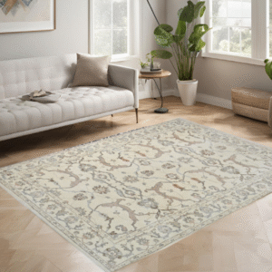 ivory & beige premium handwoven pure wool chobrang rug, 5ft 10in x 8ft 11in