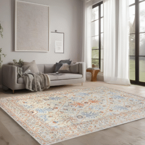 beige & rust premium handwoven pure wool herati rug, 9ft 0in x 12ft 1in