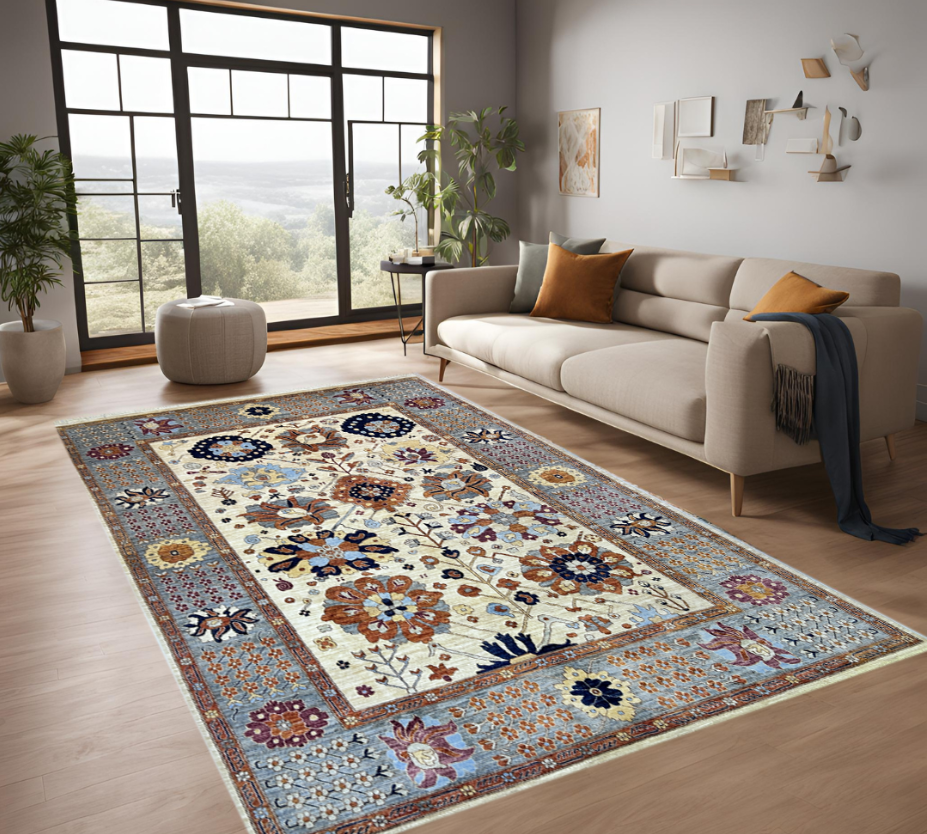 ivory & grey premium handwoven pure wool bijar rug, 9ft 0in x 12ft 4in