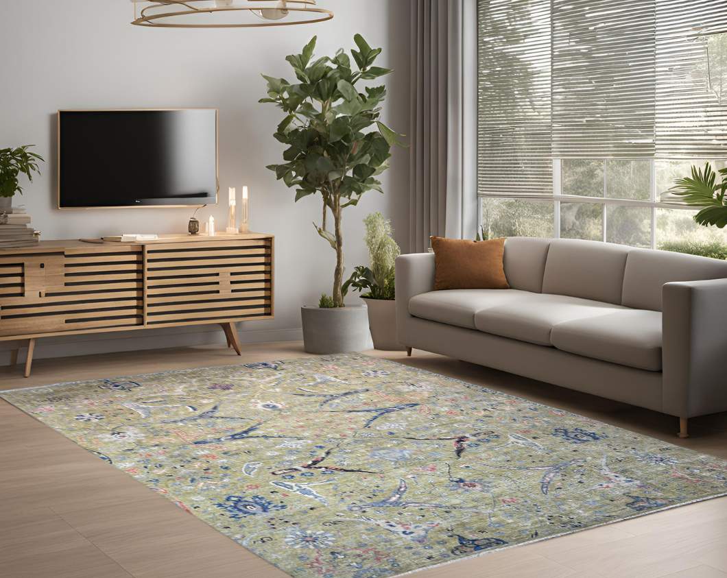 sage & blue premium handwoven pure wool bijar rug, 9ft 10in x 13ft 7in
