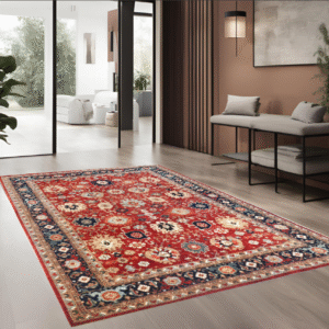 rust & navy blue premium handwoven pure wool chobrang rug, 9ft 8in x 13ft 0in