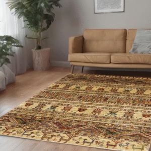 beige & red premium handwoven pure wool gaba rug, 4ft 0in x 6ft 0in