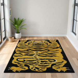 gold & black premium handwoven pure wool gaba rug, 3ft 1in x 6ft 0in