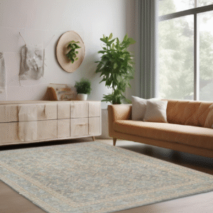 grey & teal premium handwoven pure wool chobrang rug, 9ft 1in x 12ft 3in