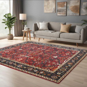 rust & navy blue premium handwoven pure wool chobrang rug, 10ft 0in x 14ft 1in